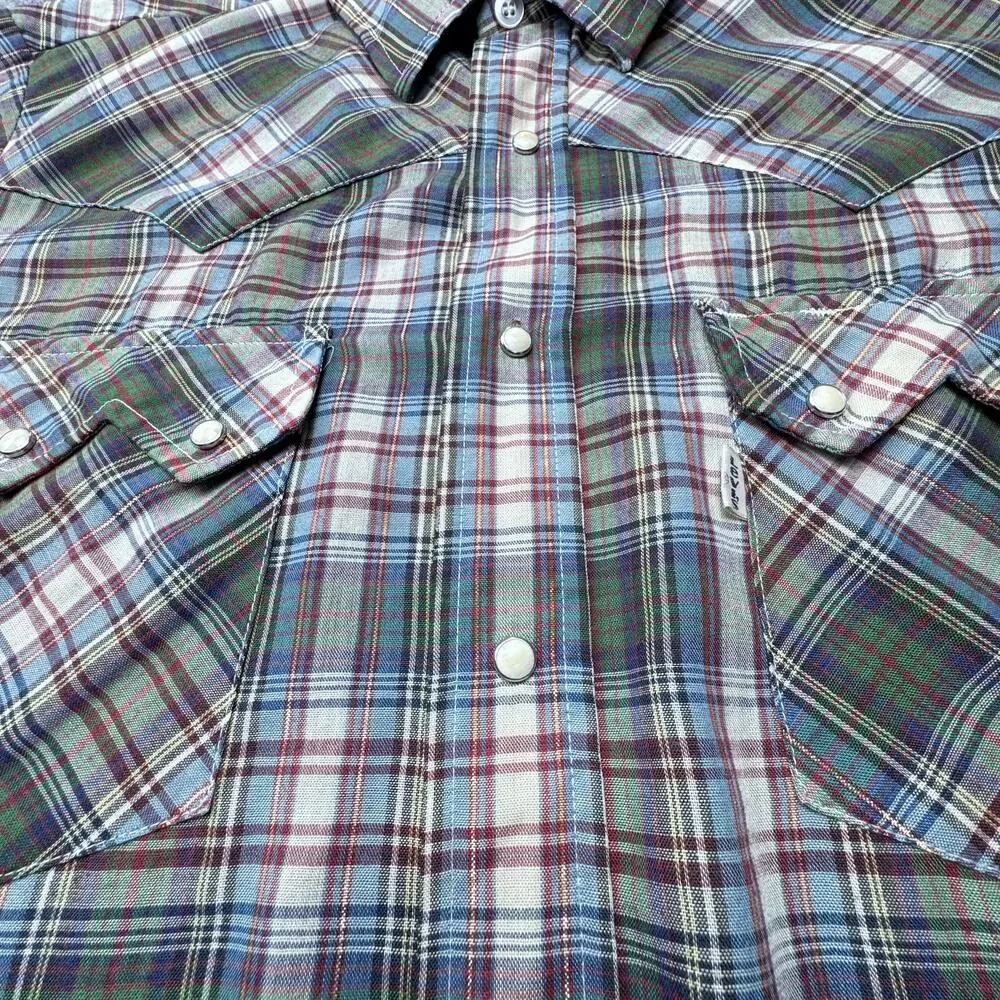 1970's Levi's Shirt Mens L Plaid Western Pearl Snap LS Vintage Tapered Fit